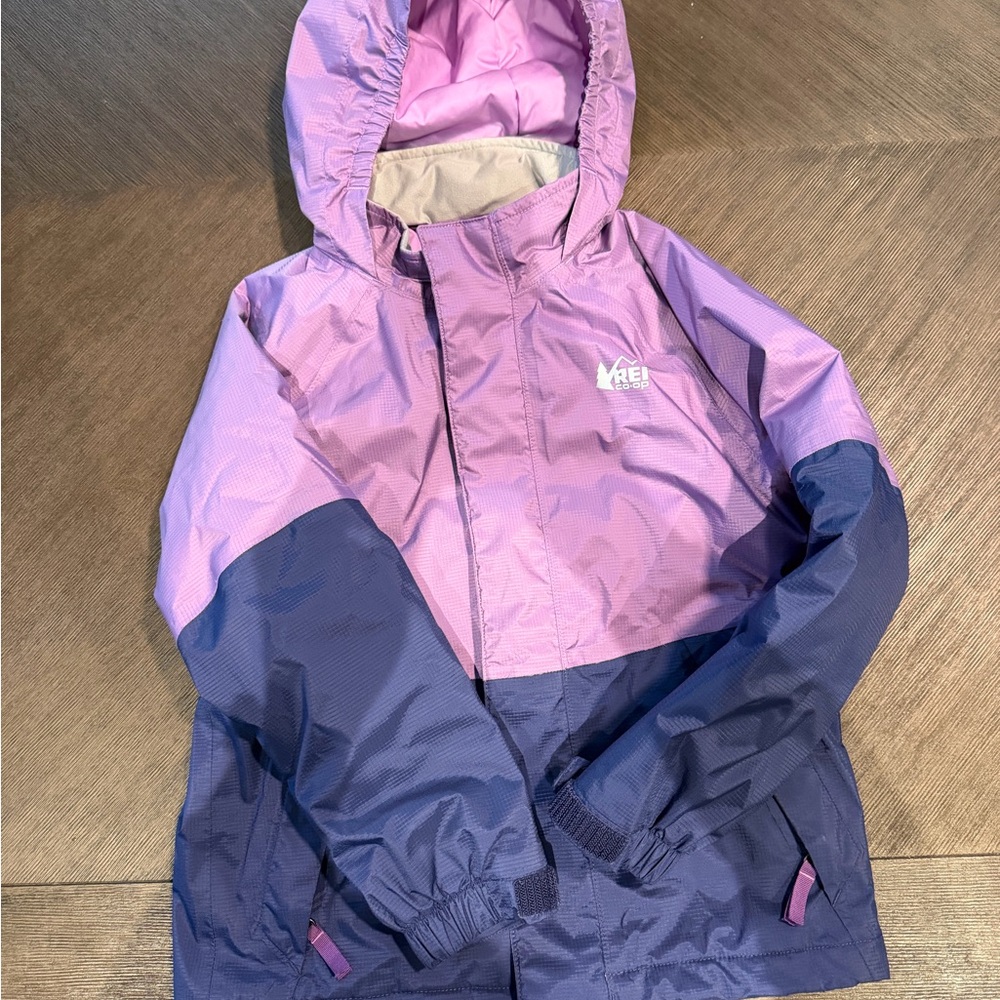 REI Kids Two-Tone Lilac and Navy Hooded Raincoat